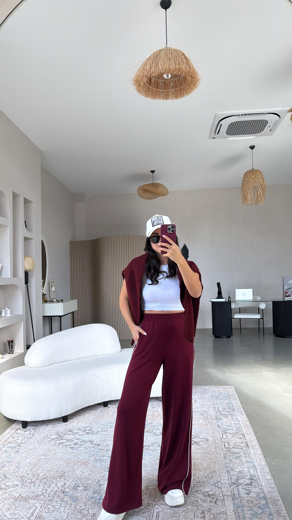 Bordo Modal Çift Biyeli Eşofman 