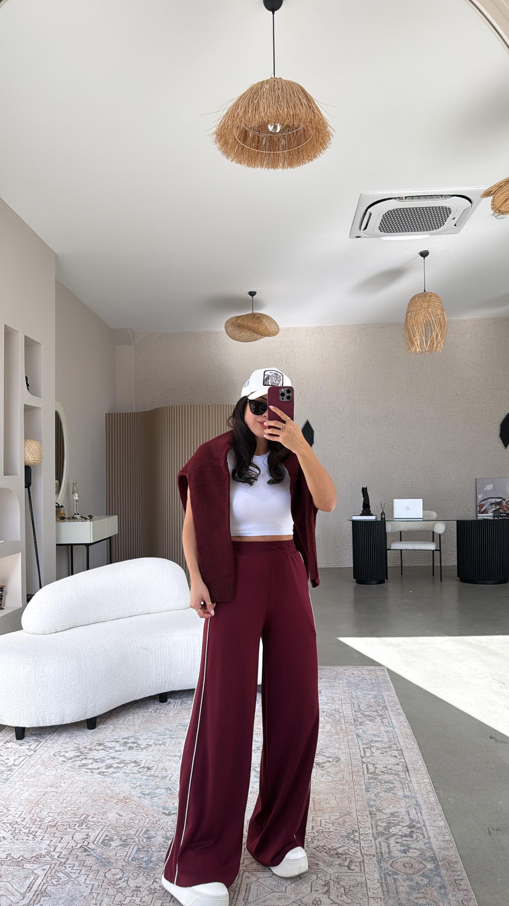 Bordo Modal Çift Biyeli Eşofman 