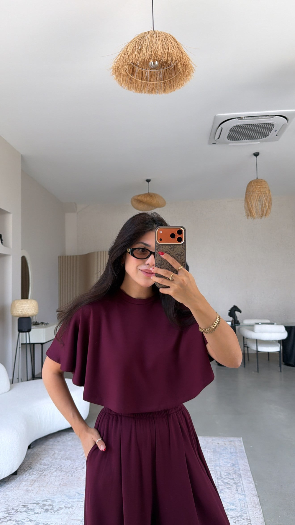 Bordo Modal Pelerinli Cool Takım