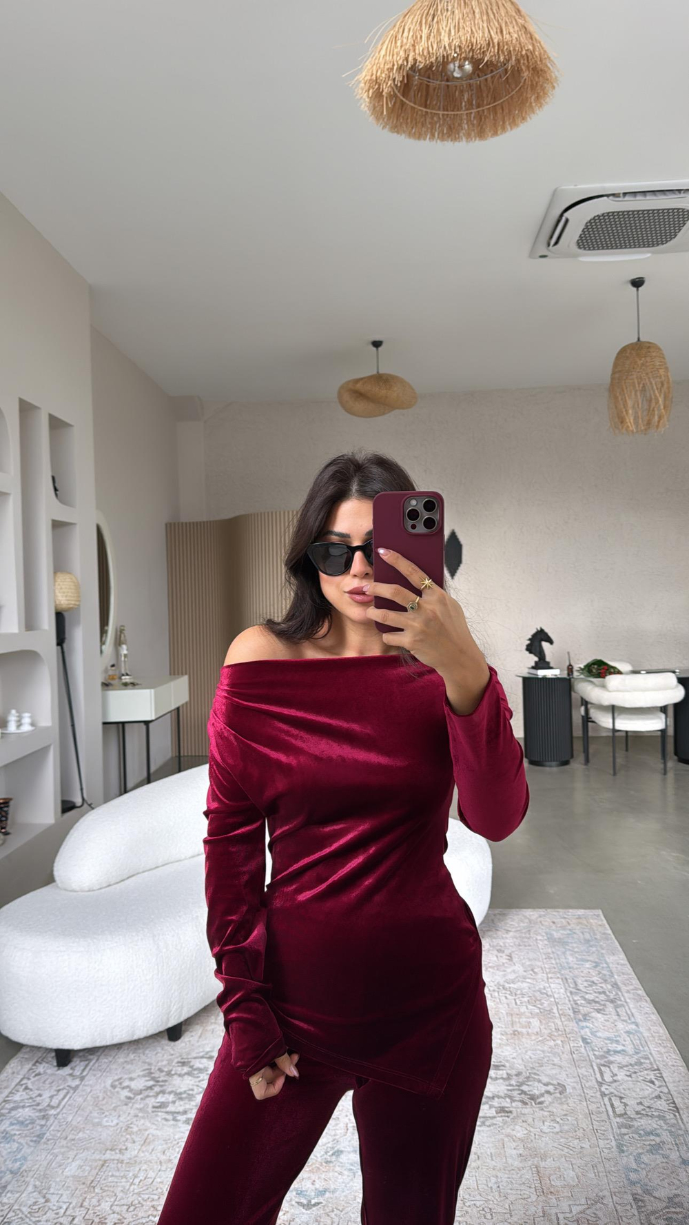 Bordo Omuz Drape Detay Bluz