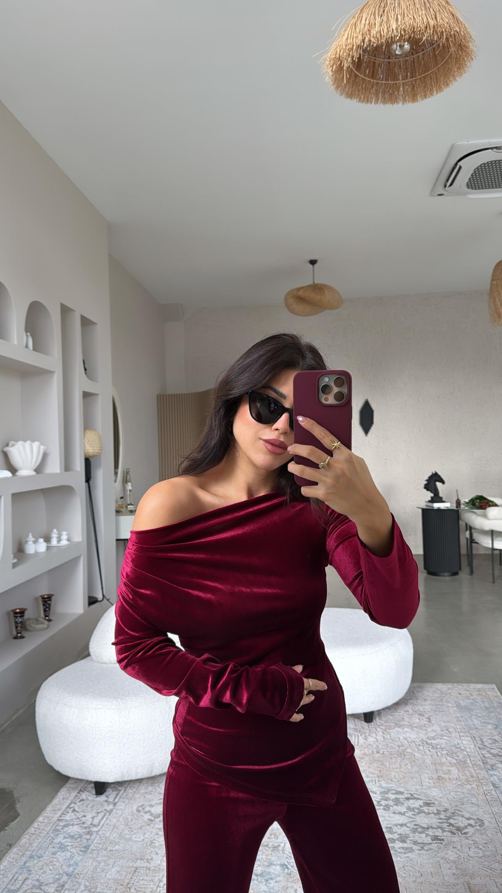 Bordo Omuz Drape Detay Bluz