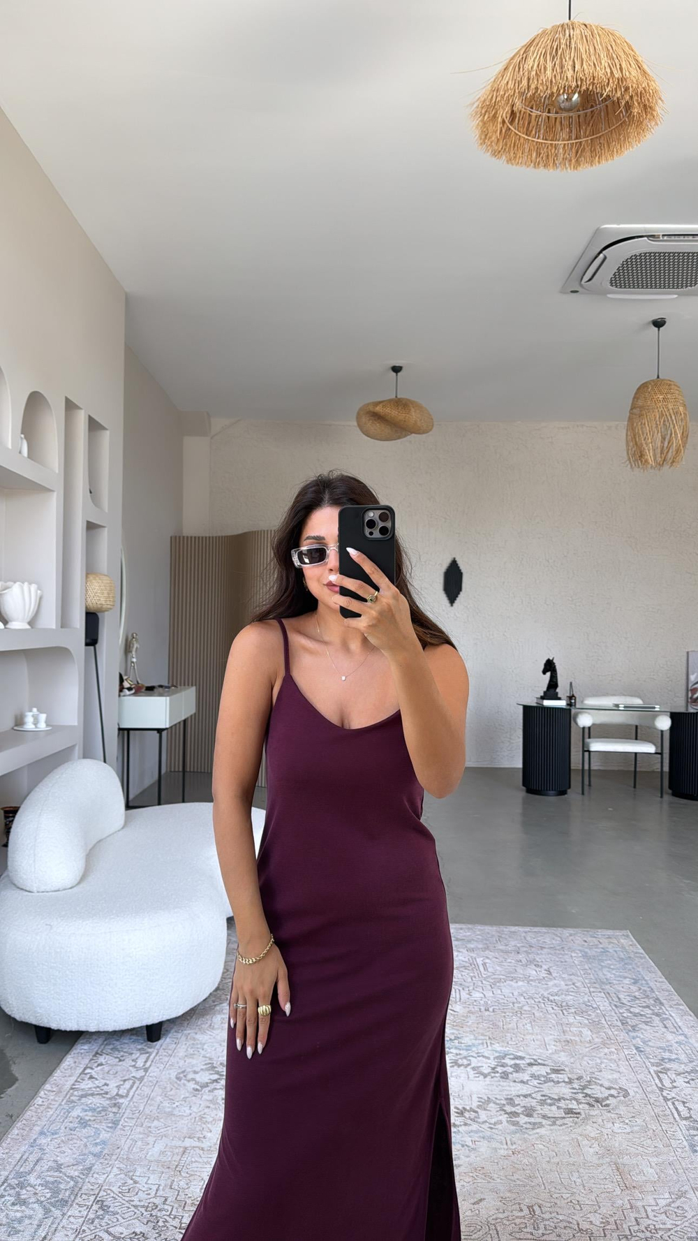 Bordo Oys Askılı Basic Elbise