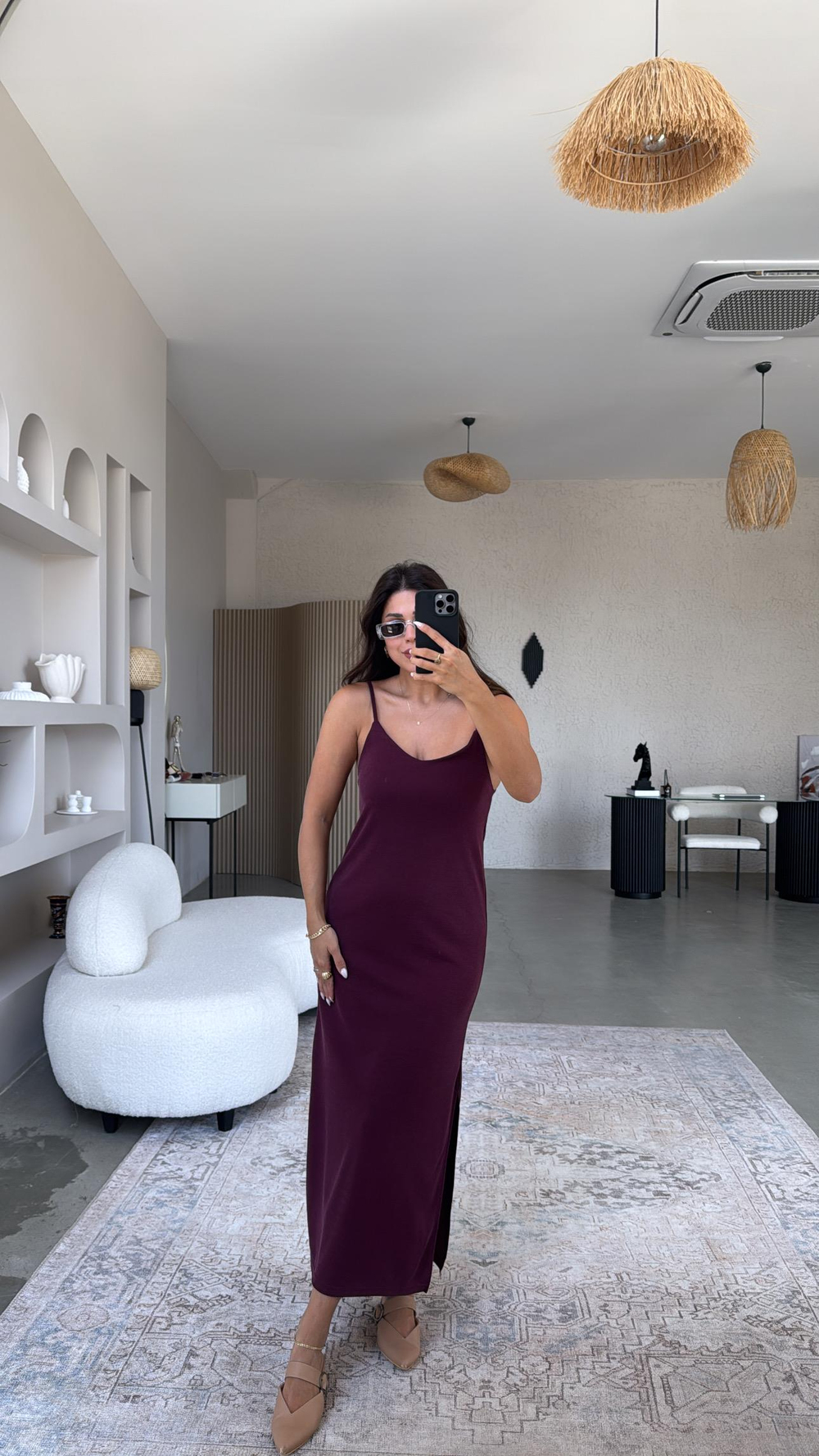 Bordo Oys Askılı Basic Elbise