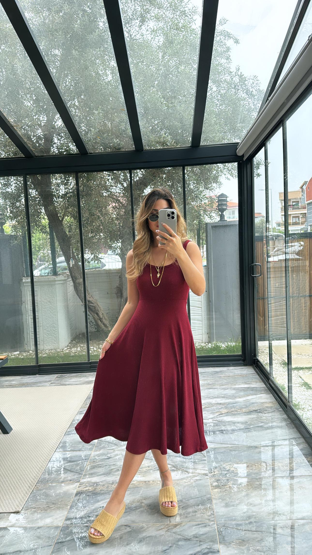 Bordo Özel Üretim Kaşkorse Basic Elbise