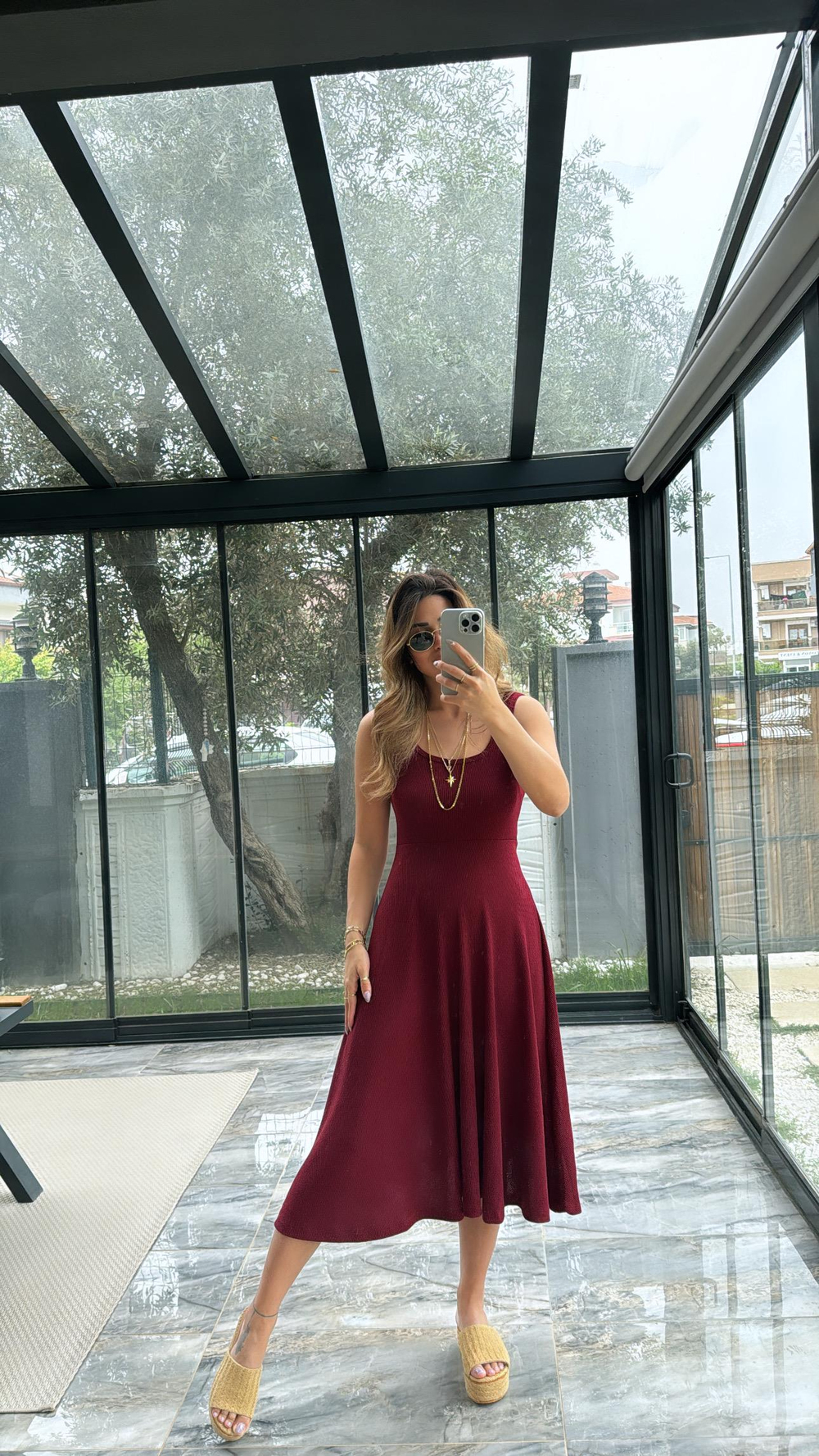 Bordo Özel Üretim Kaşkorse Basic Elbise