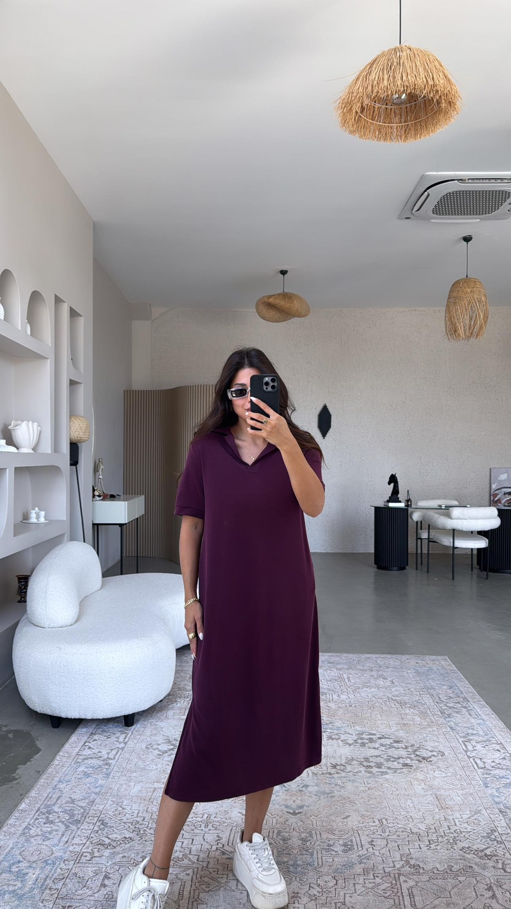Bordo Pike Modal Yakalı Basic Elbise