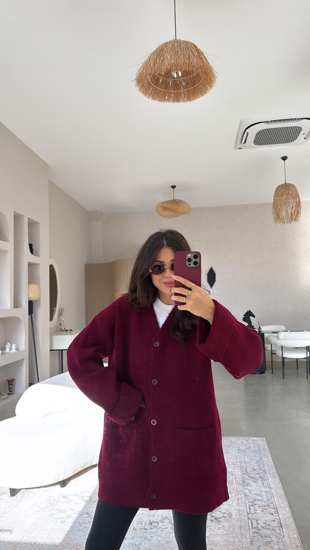 Bordo Sık Triko Salaş Ceket Hırka
