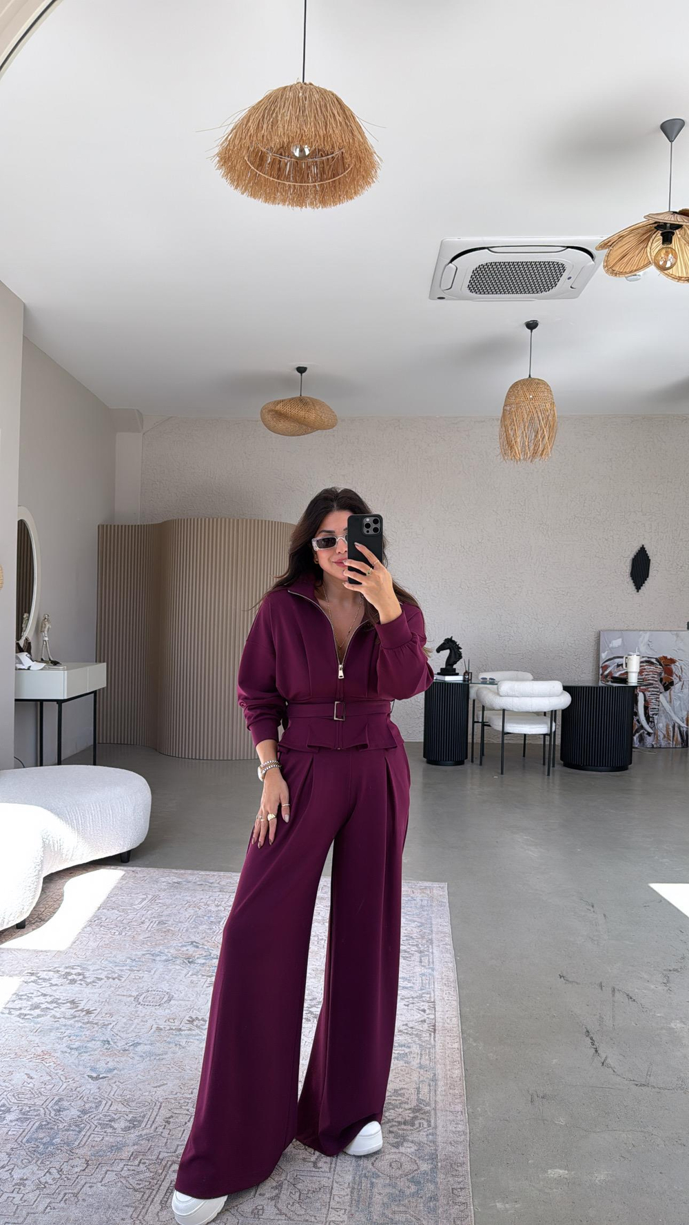 Bordo Tokalı Ceketli Pantolon Takım