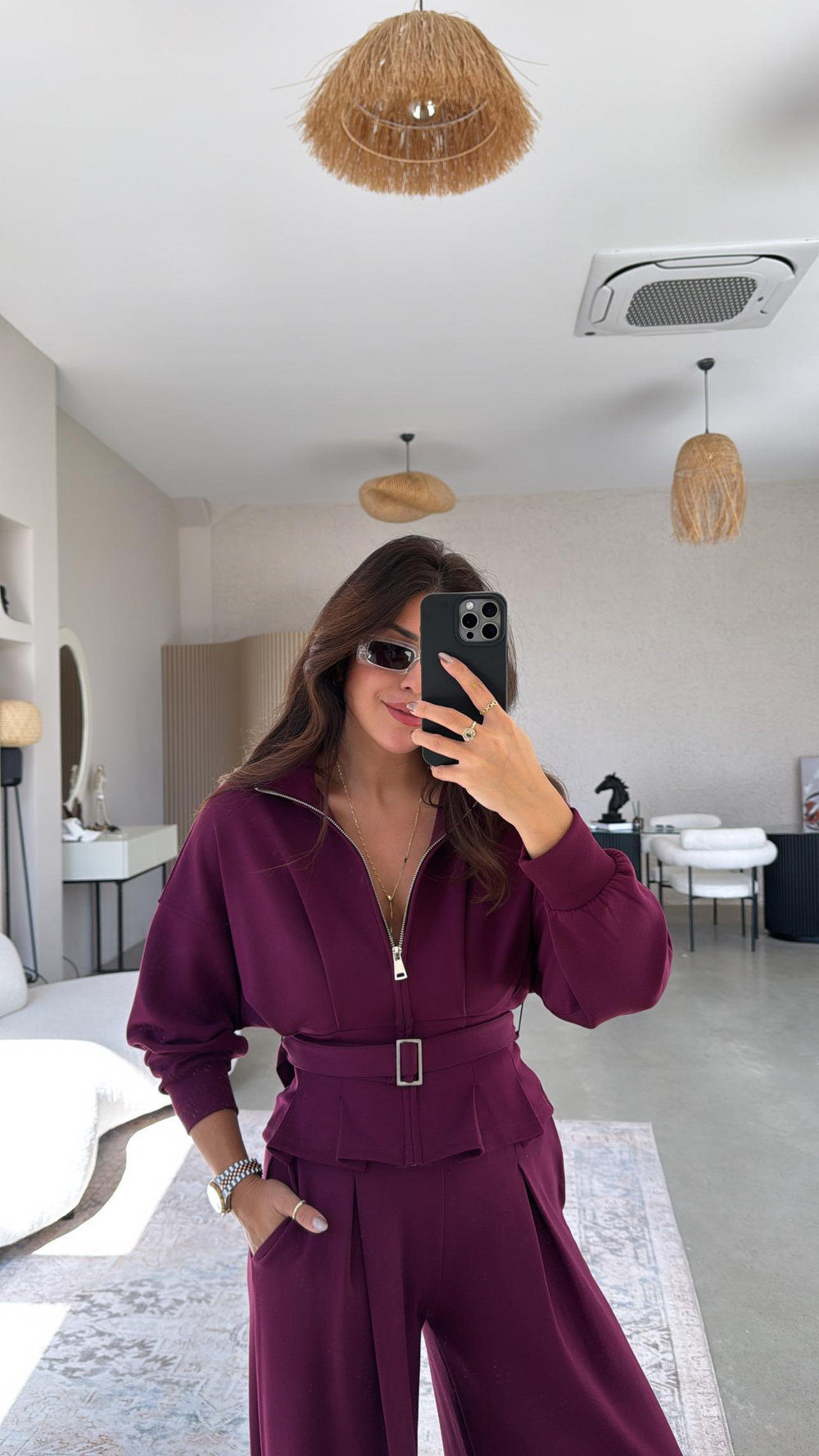 Bordo Tokalı Ceketli Pantolon Takım
