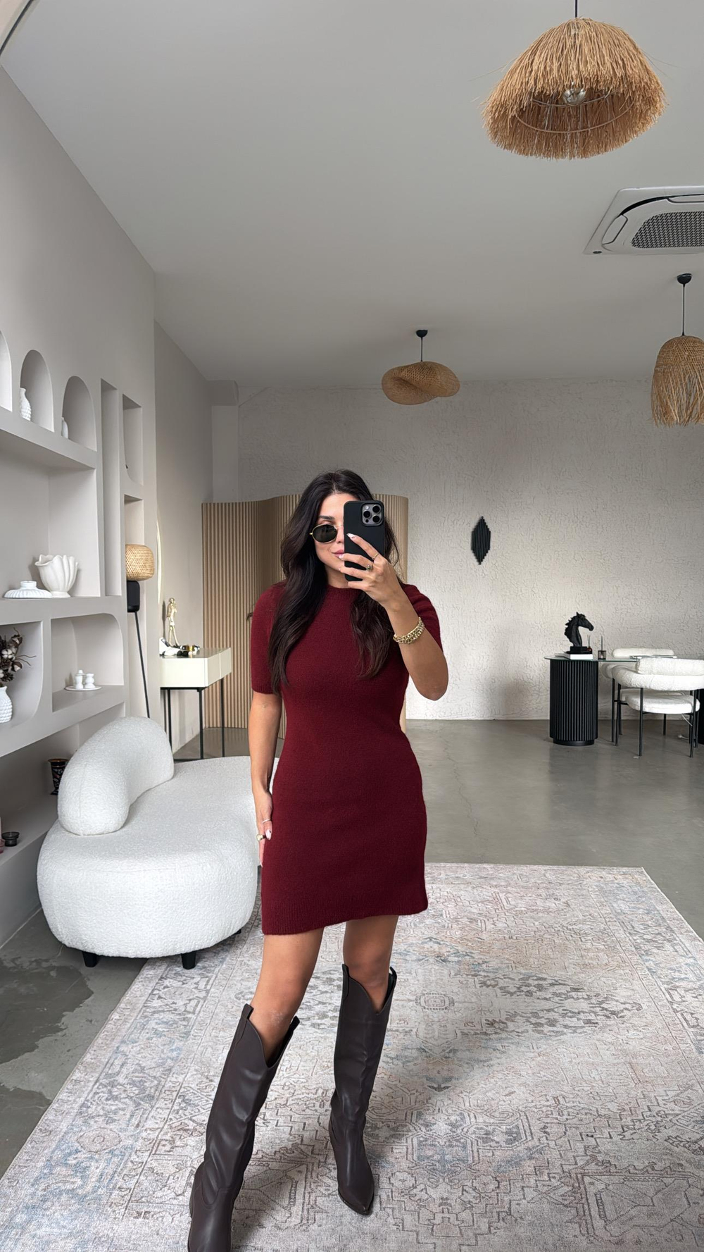 Bordo Triko Basic Elbise