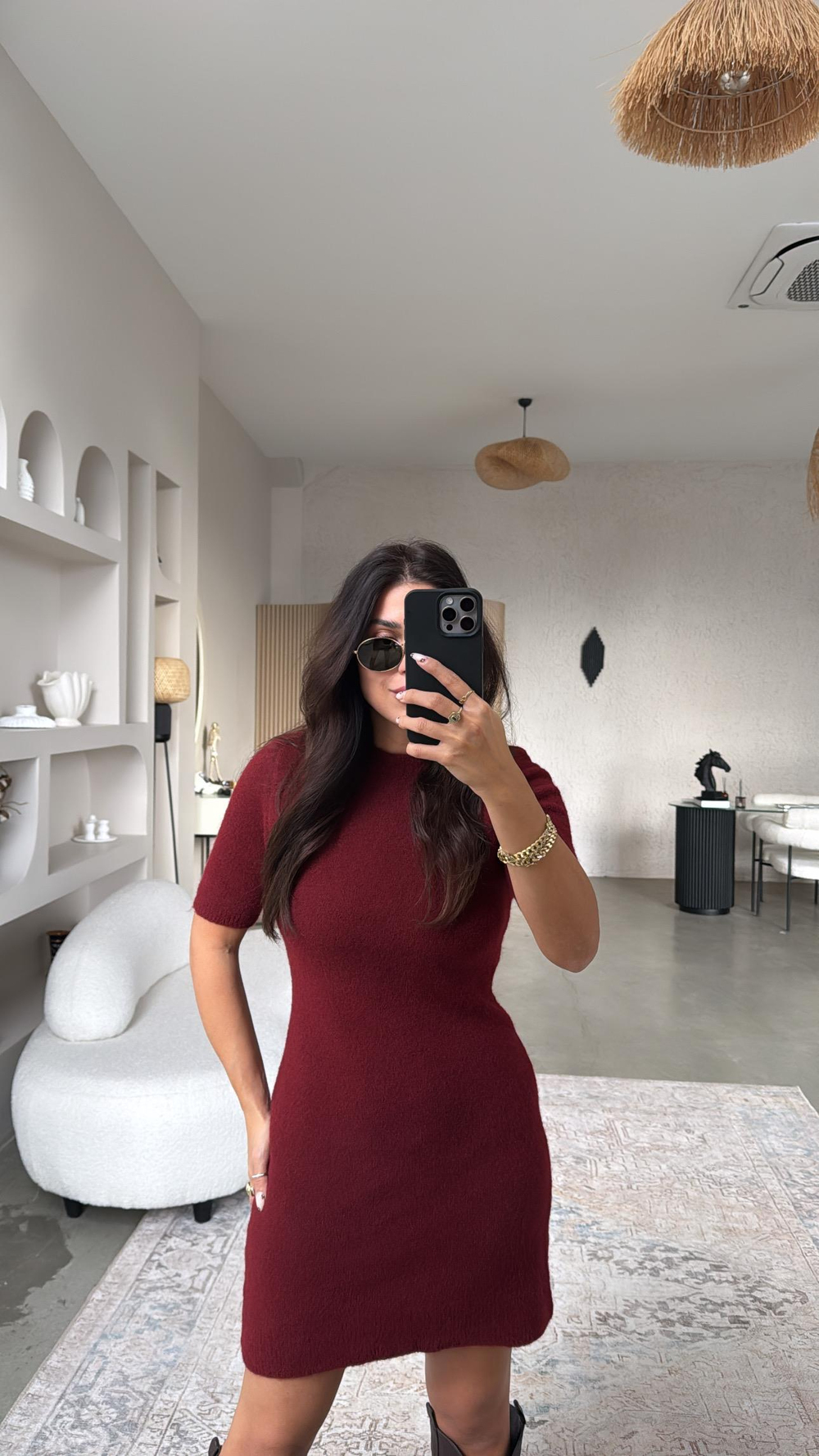 Bordo Triko Basic Elbise
