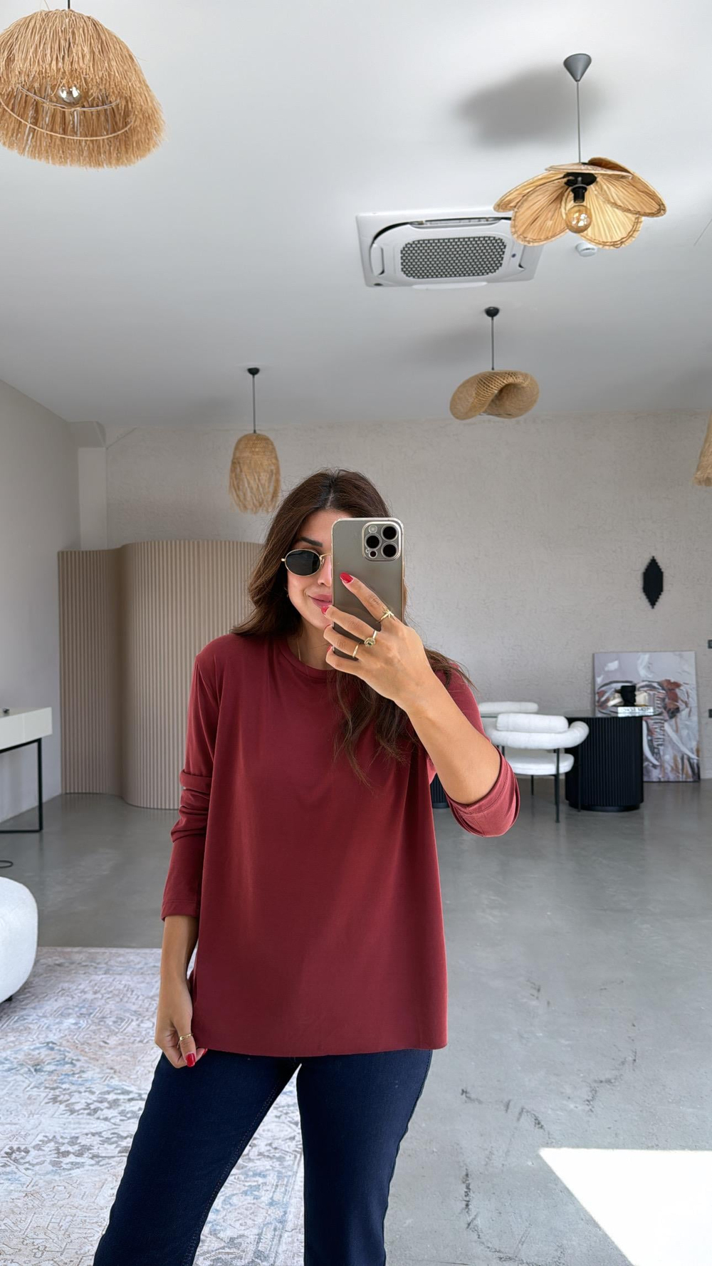 Bordo Uzun Kol Oys Basic Bluz