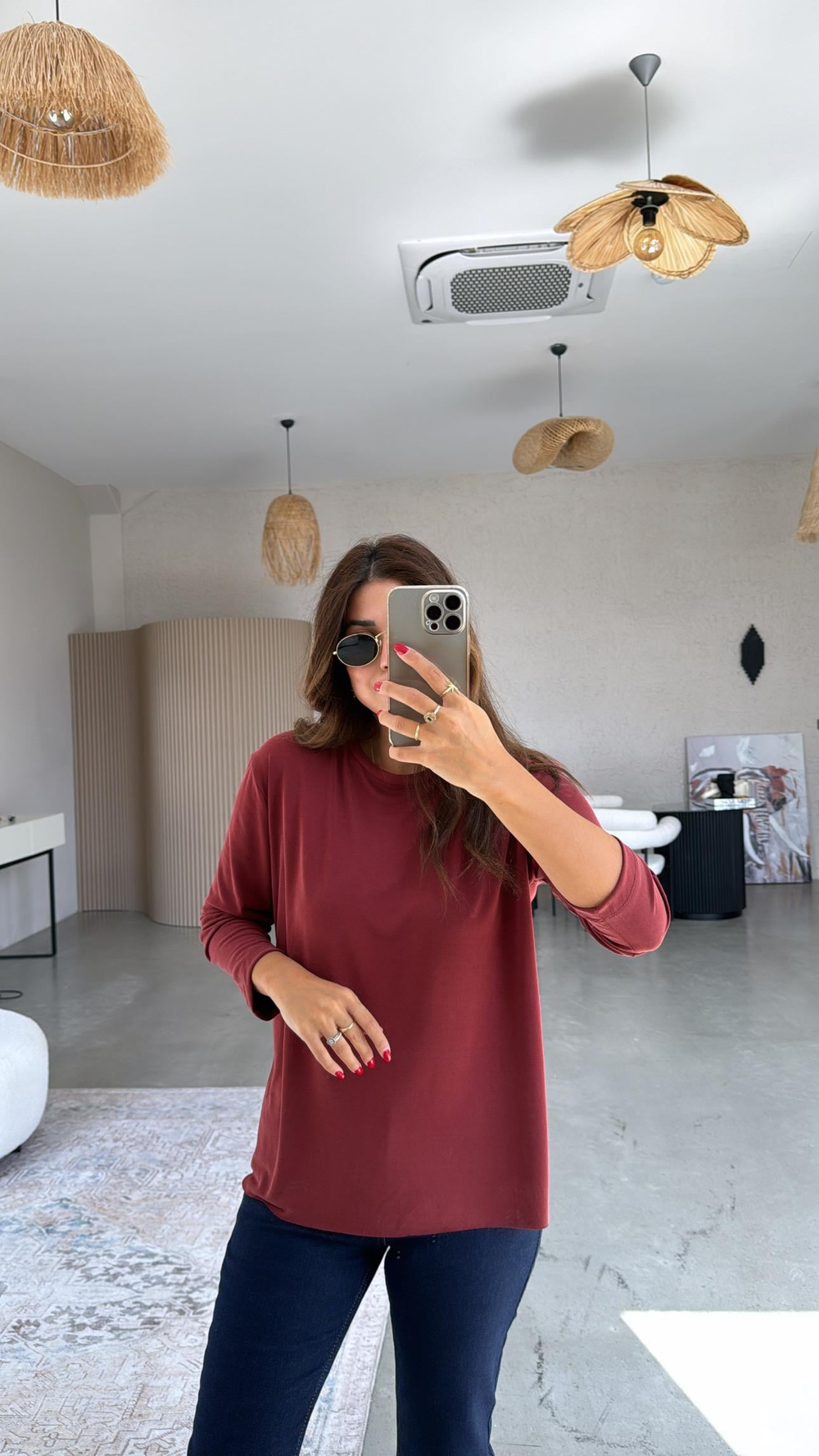 Bordo Uzun Kol Oys Basic Bluz