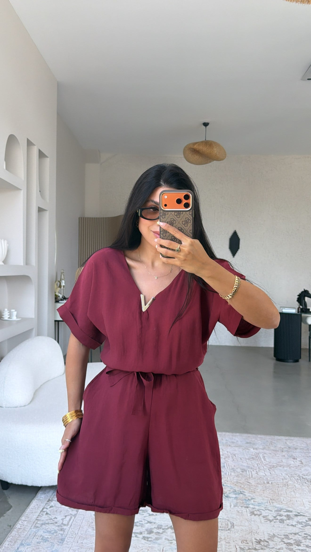 Bordo V Aksesuarlı Tensel Kumaş Tulum