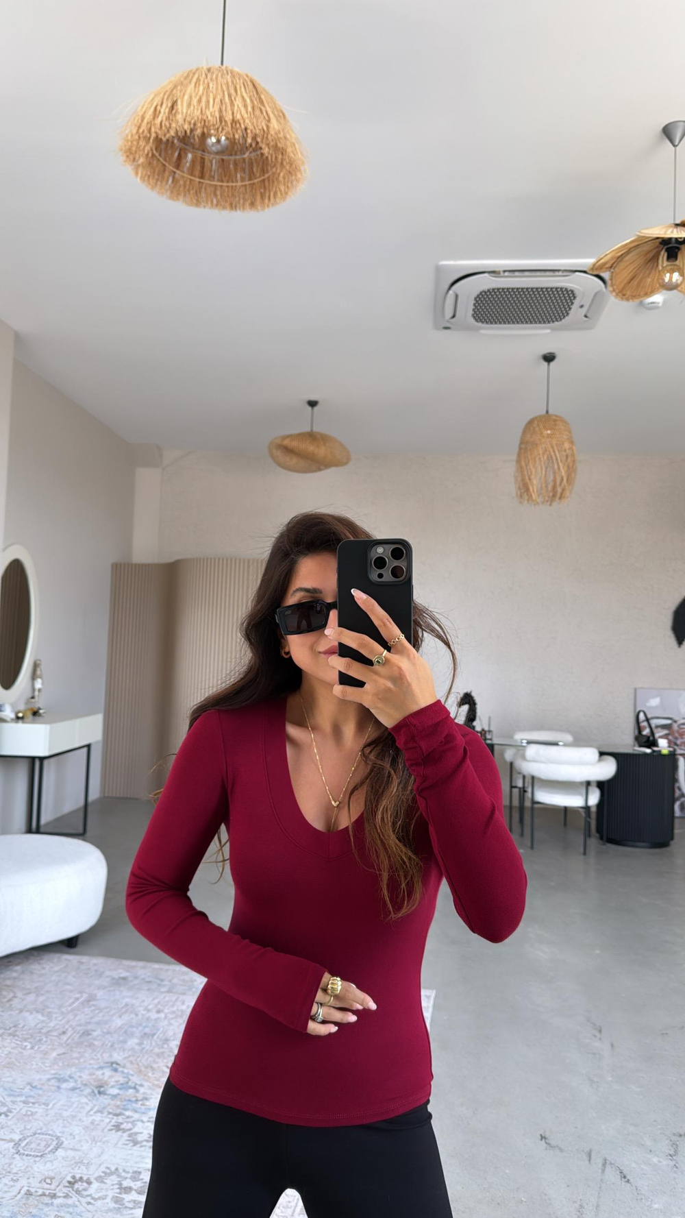 Bordo V Yaka İthal Kumaş Body
