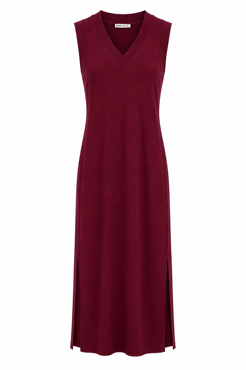 Bordo V Yaka Uzun Basic Elbise