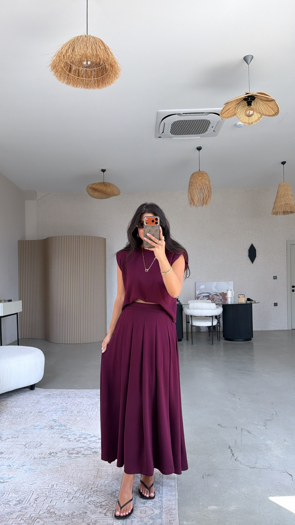 Bordo Vatkalı Etek Bluz Takım