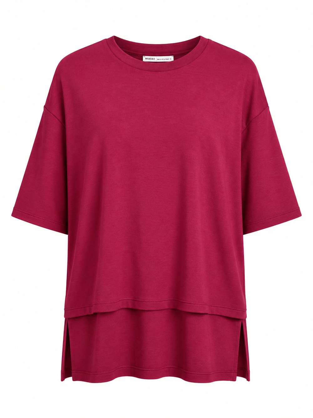 Bordo İnterlok Kumaş Altı Parçalı Basic Tshirt