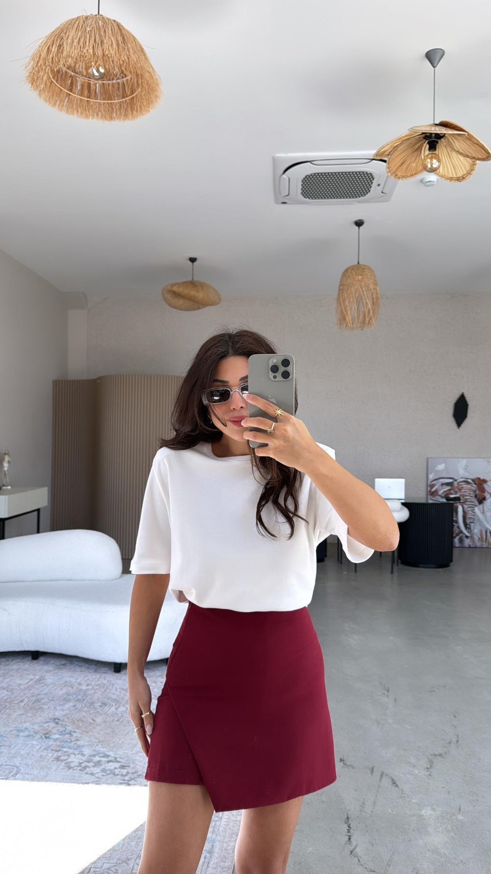 Bordo Zarf Kesimli Şort Etek