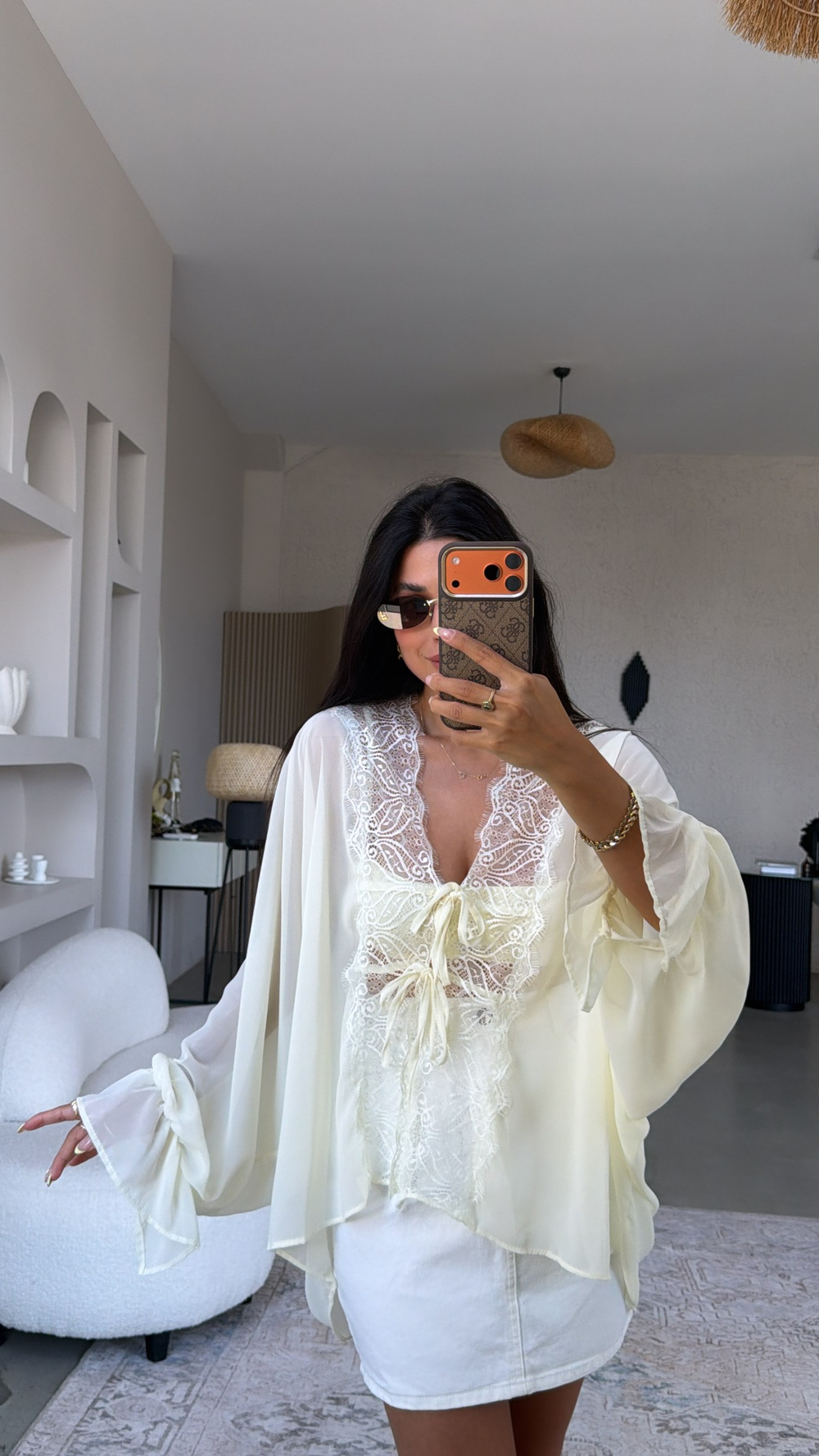 Butter Yellow Şifon Dantelli Zr Model Bluz