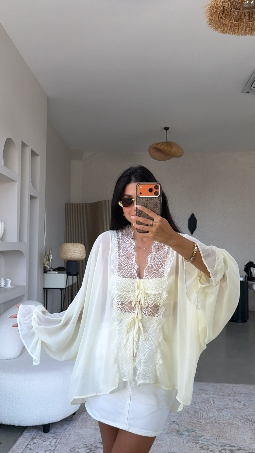 Butter Yellow Şifon Dantelli Zr Model Bluz