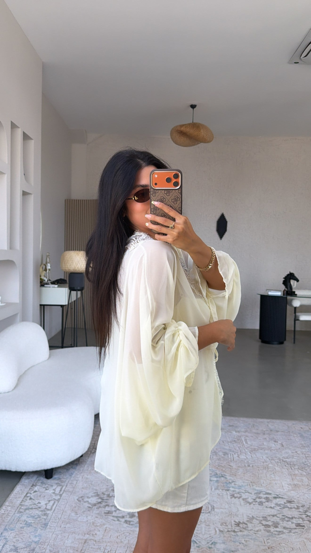 Butter Yellow Şifon Dantelli Zr Model Bluz
