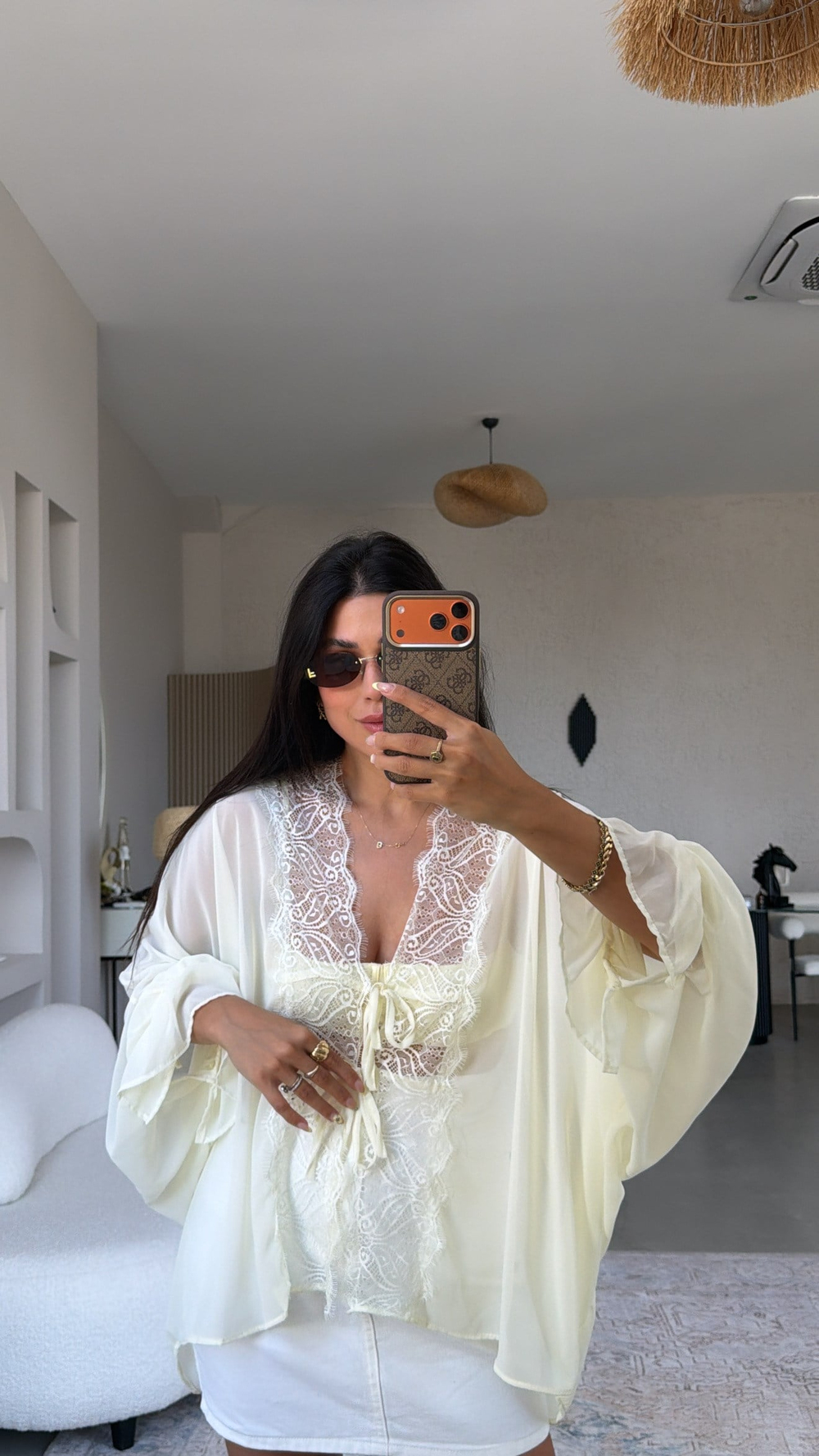 Butter Yellow Şifon Dantelli Zr Model Bluz