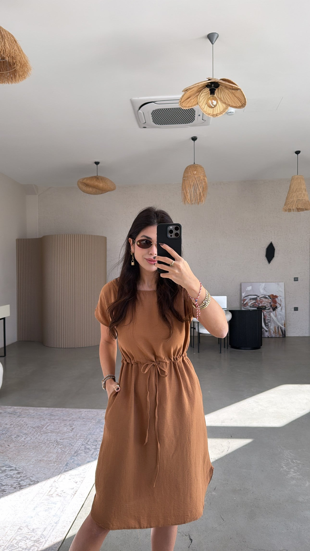 Camel Beli İpli Tensel Elbise