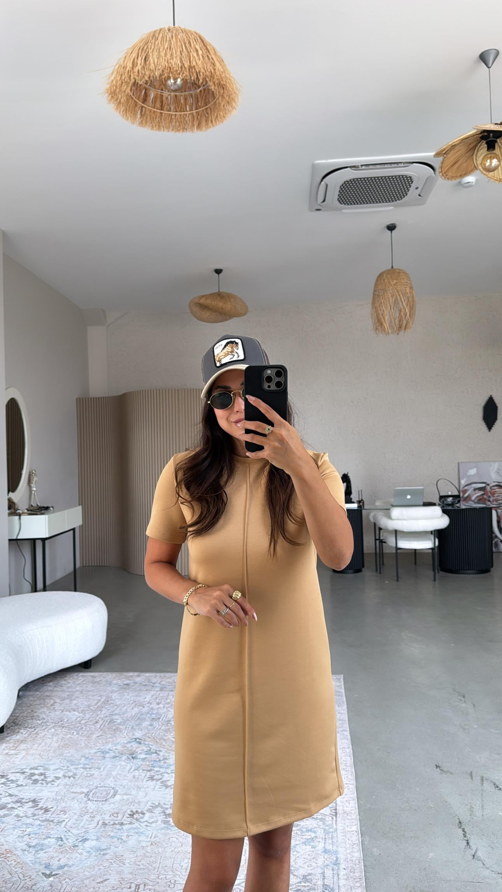 Camel Bisiklet Yaka Çımalı Elbise