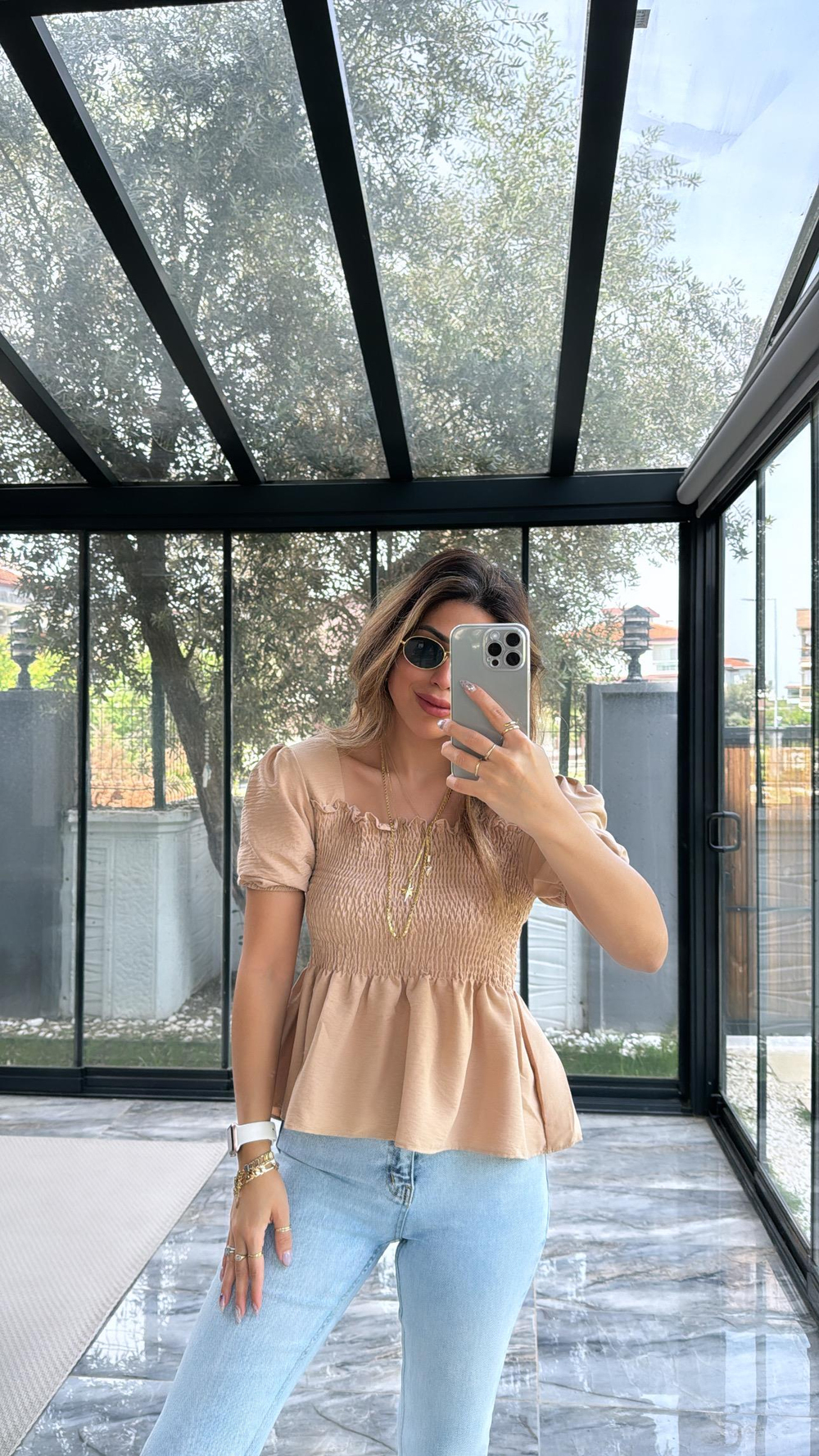 Camel Gipeli İpek Bluz