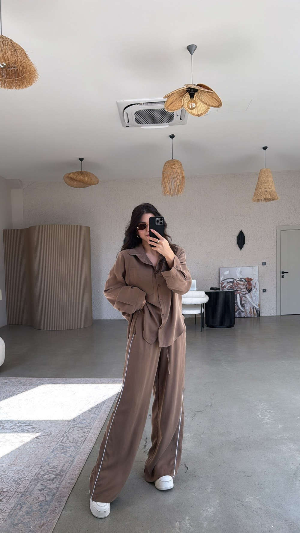 Camel Premium Şerit Detaylı İpek Dokulu Takım