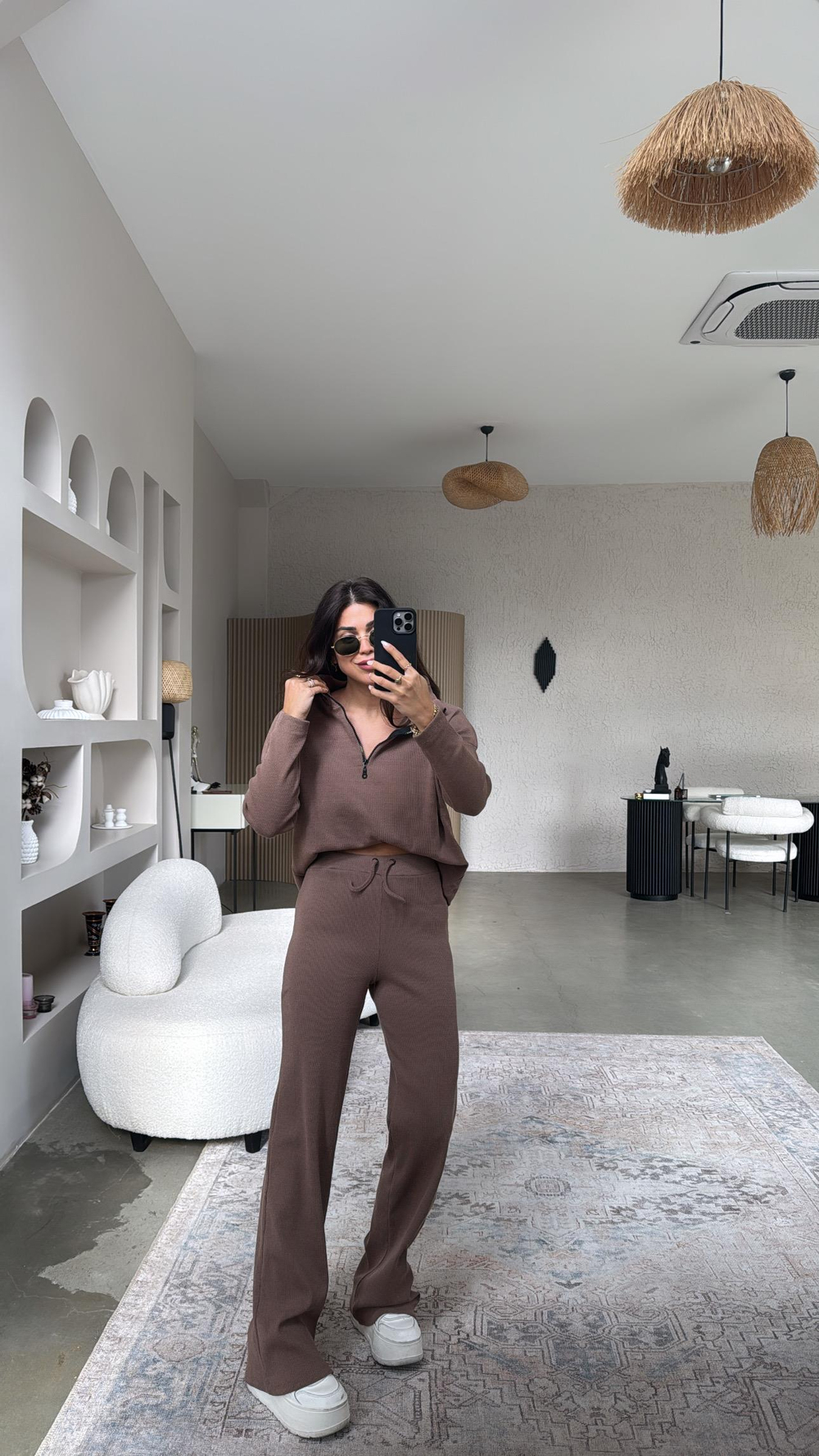 Camel Yarım Fermuarlı Fitilli Basic Takım