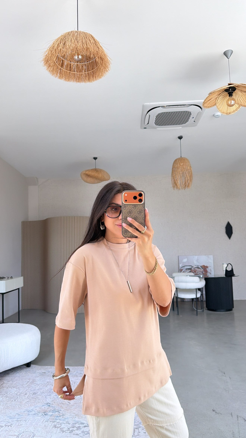 Camel İnterlok Kumaş Altı Parçalı Basic Tshirt
