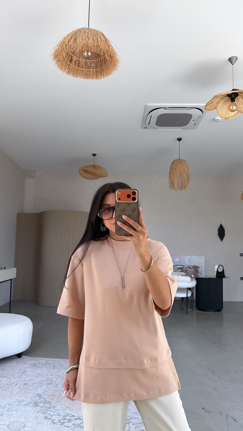 Camel İnterlok Kumaş Altı Parçalı Basic Tshirt