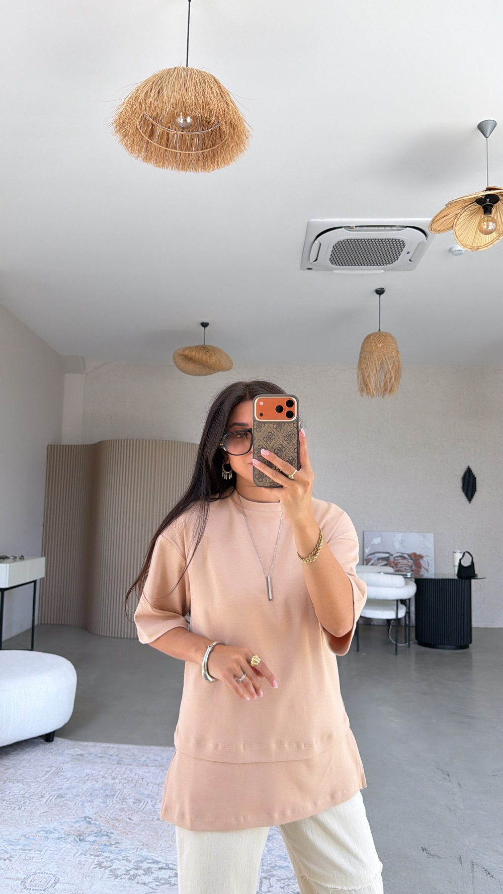 Camel İnterlok Kumaş Altı Parçalı Basic Tshirt
