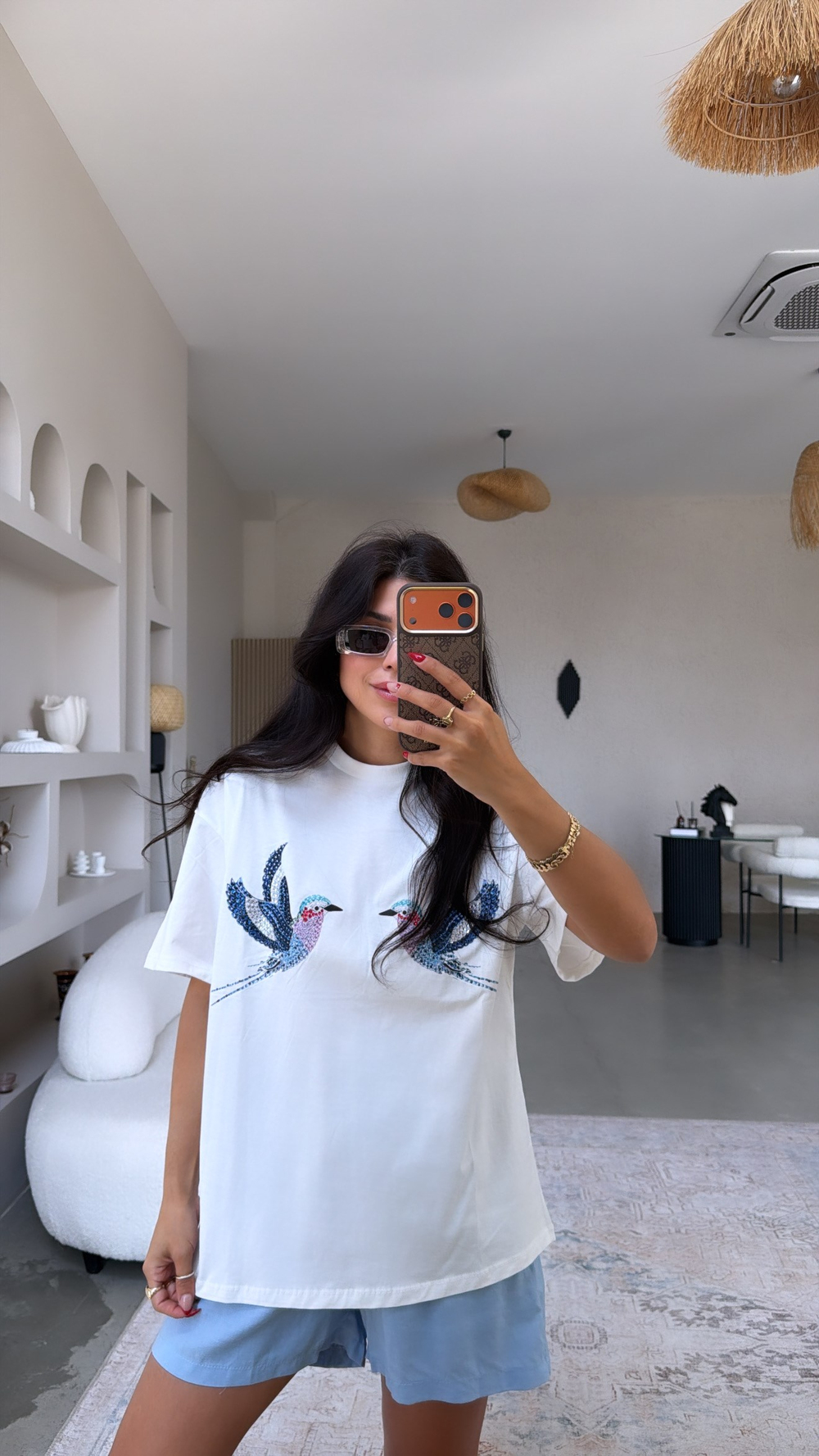 Çift Taşlı Kuşlu Tshirt
