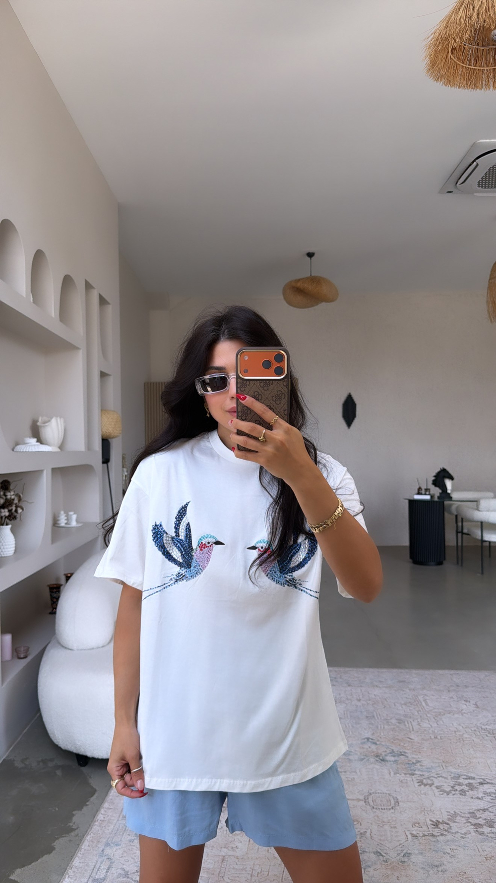Çift Taşlı Kuşlu Tshirt