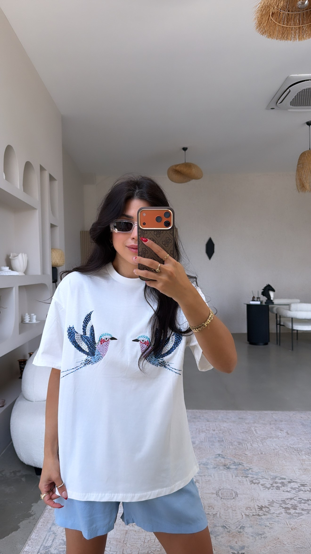Çift Taşlı Kuşlu Tshirt