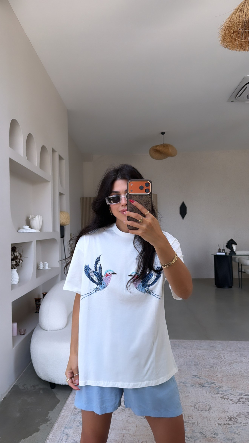 Çift Taşlı Kuşlu Tshirt