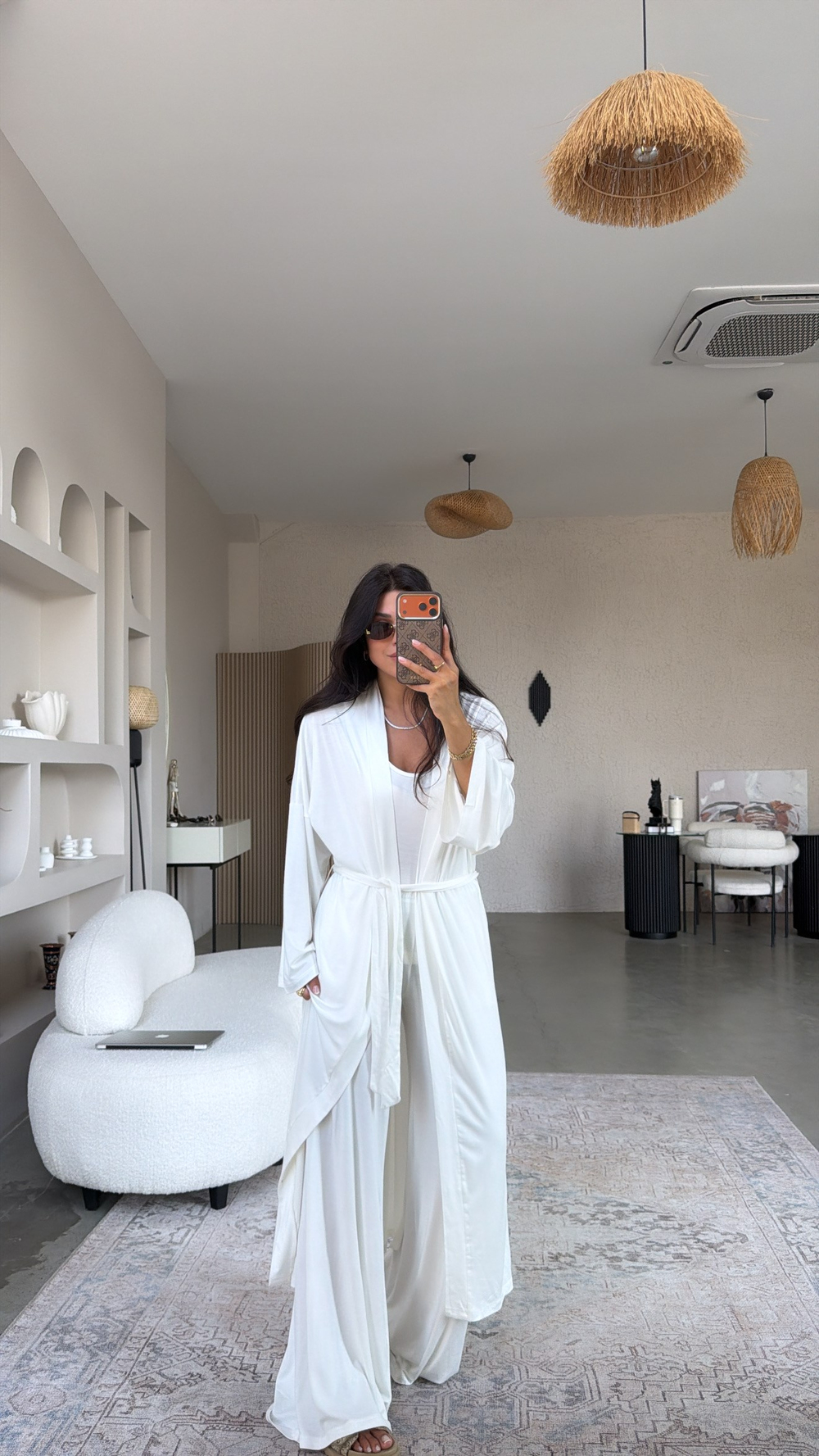 Ekru İnce Modal Üçlü Kimono Atlet Pantolon Takım