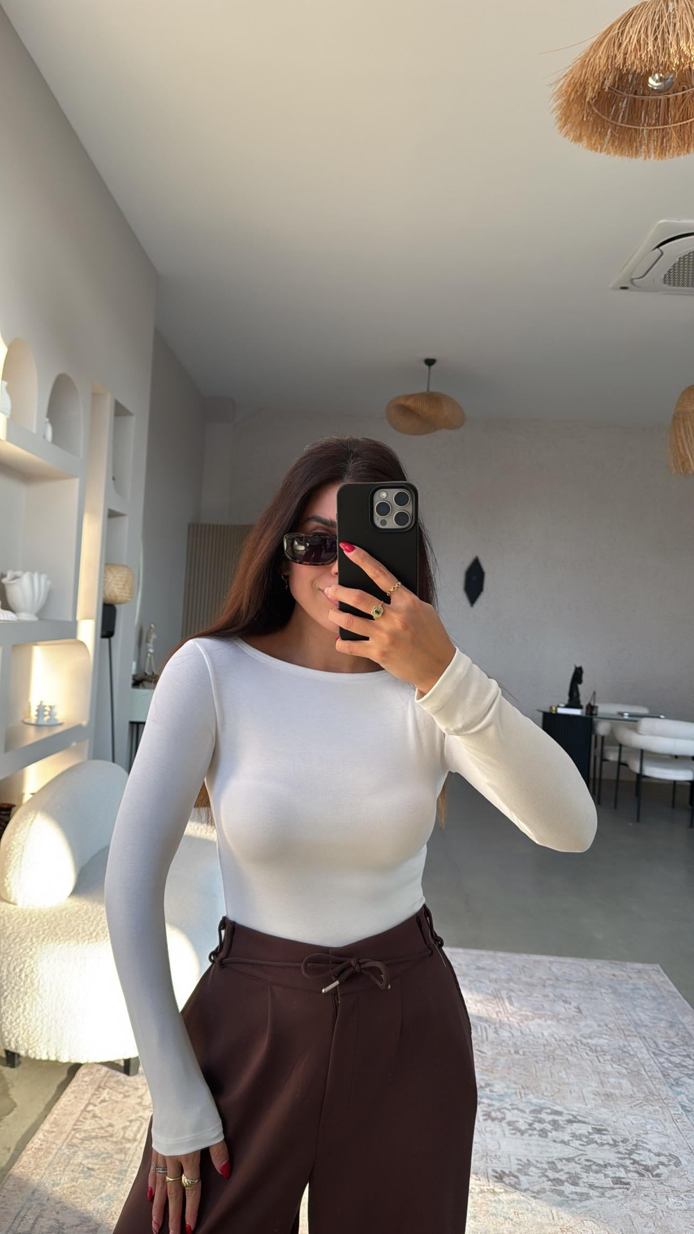 Ekru Pyr Uzun Kol Basic Bluz