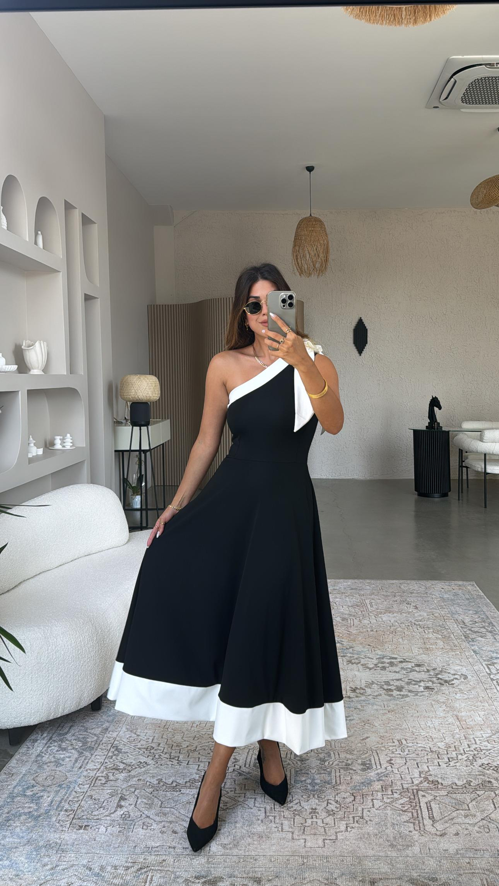 Fiyonk Detay Tek Omuz Maxi Elbise