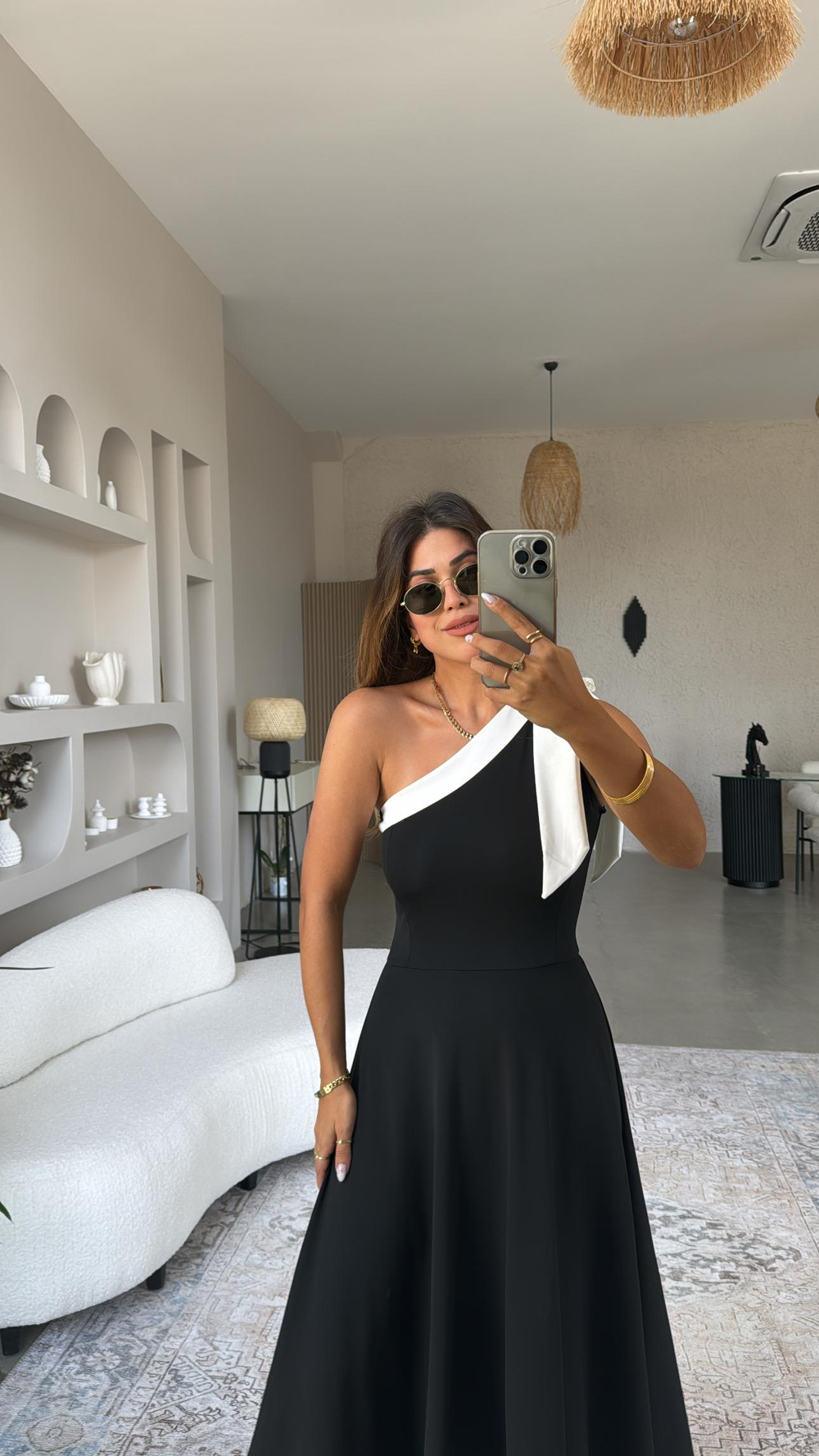 Fiyonk Detay Tek Omuz Maxi Elbise