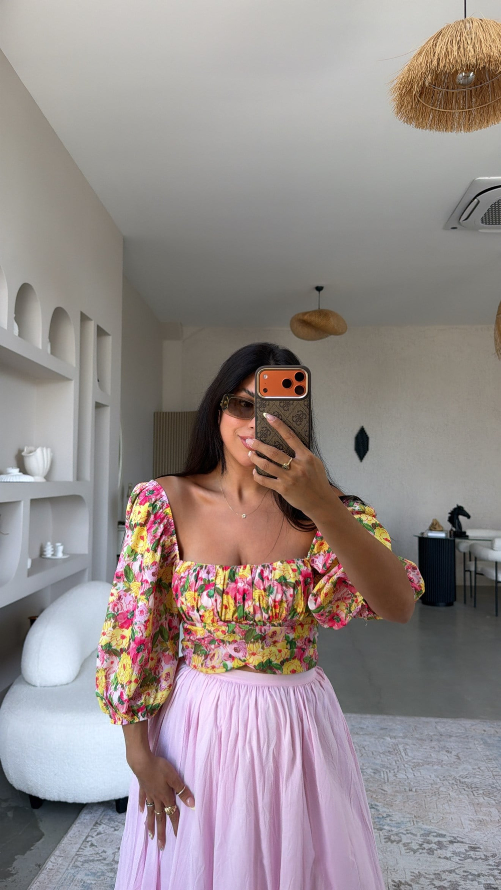 Floral Desenli Gipeli Renkli Bluz