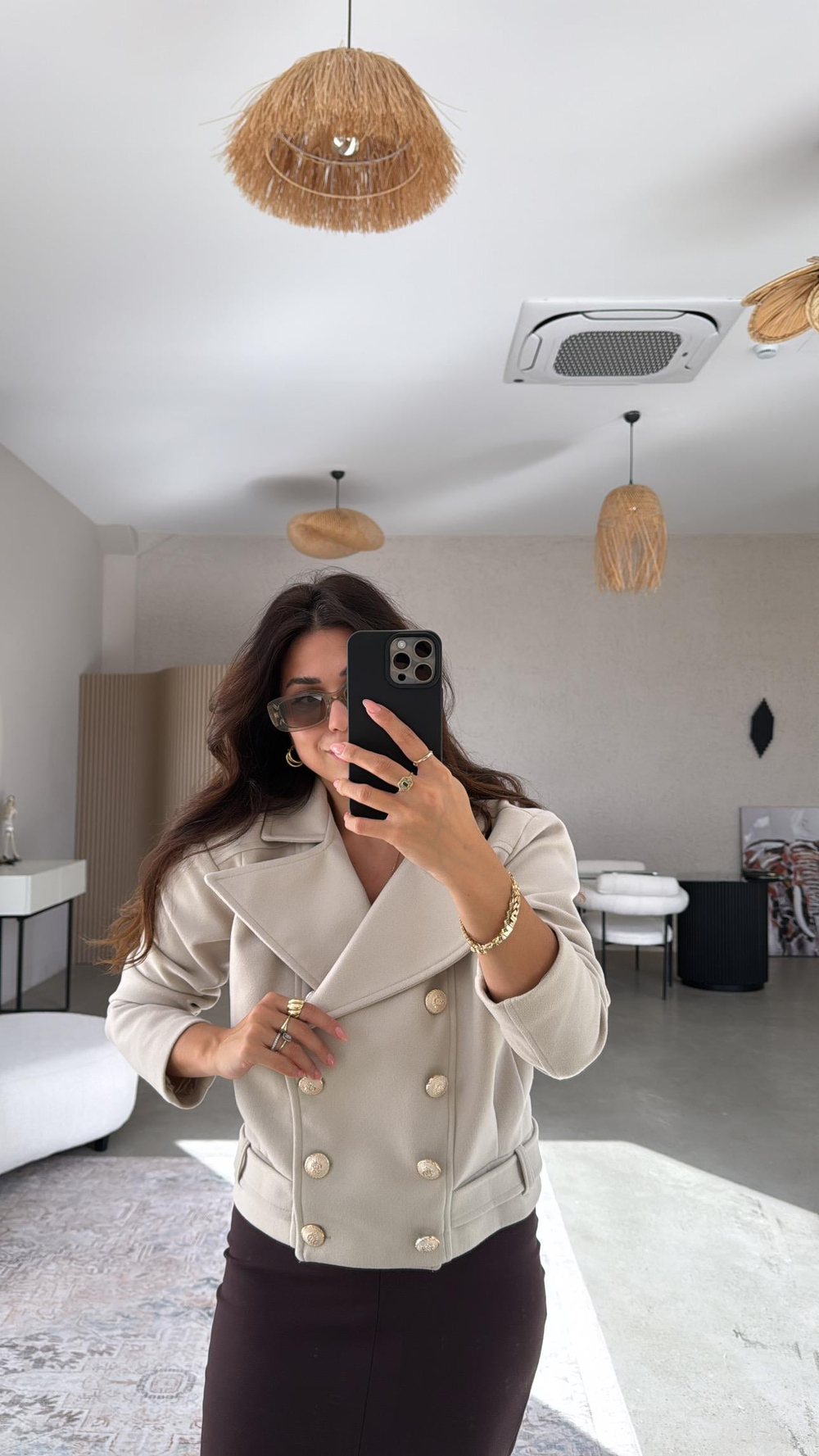 Gold Düğmeli Taş Kaşe Ceket