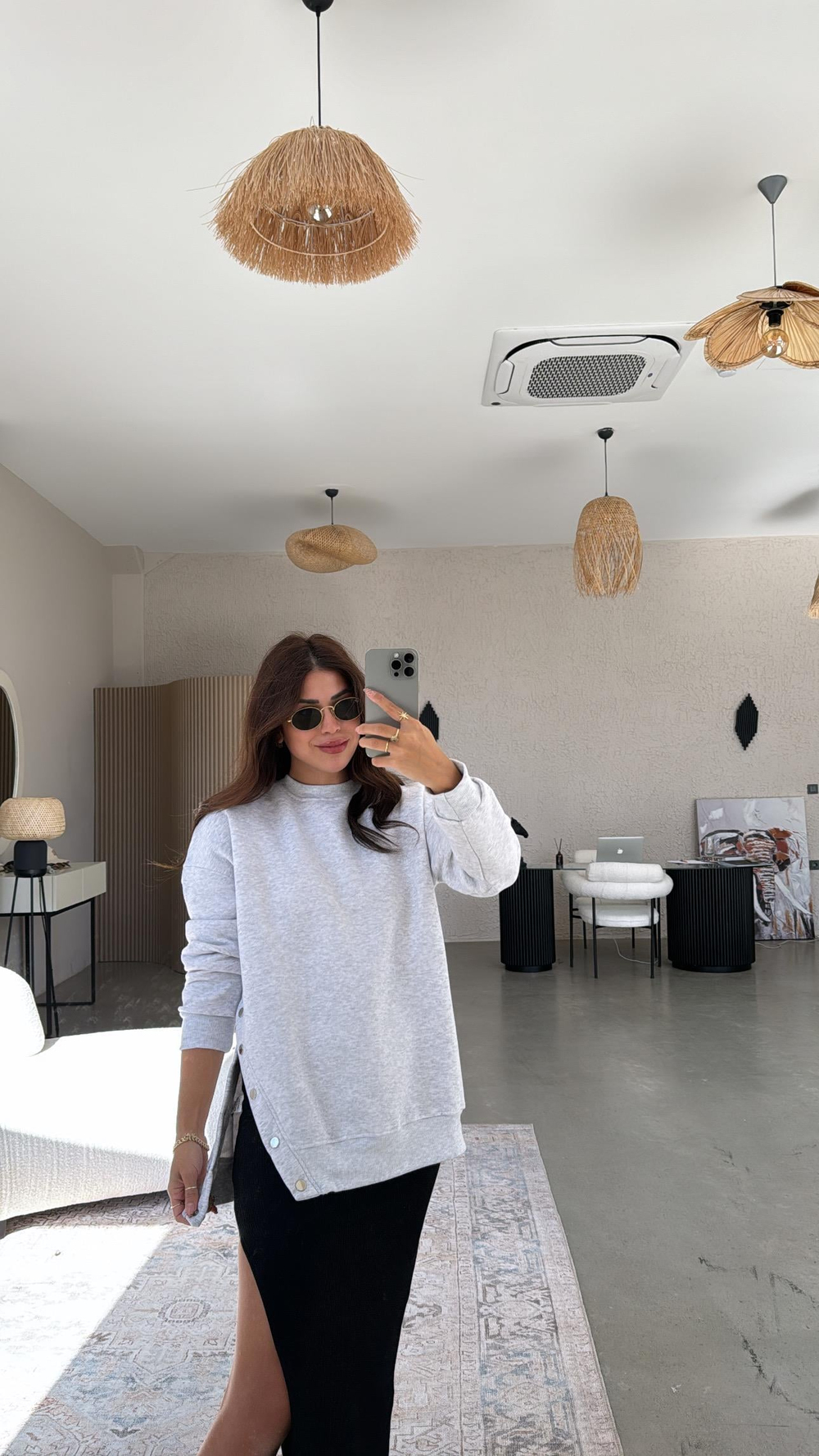 Gri Çıtçıt Detaylı Sweatshirt
