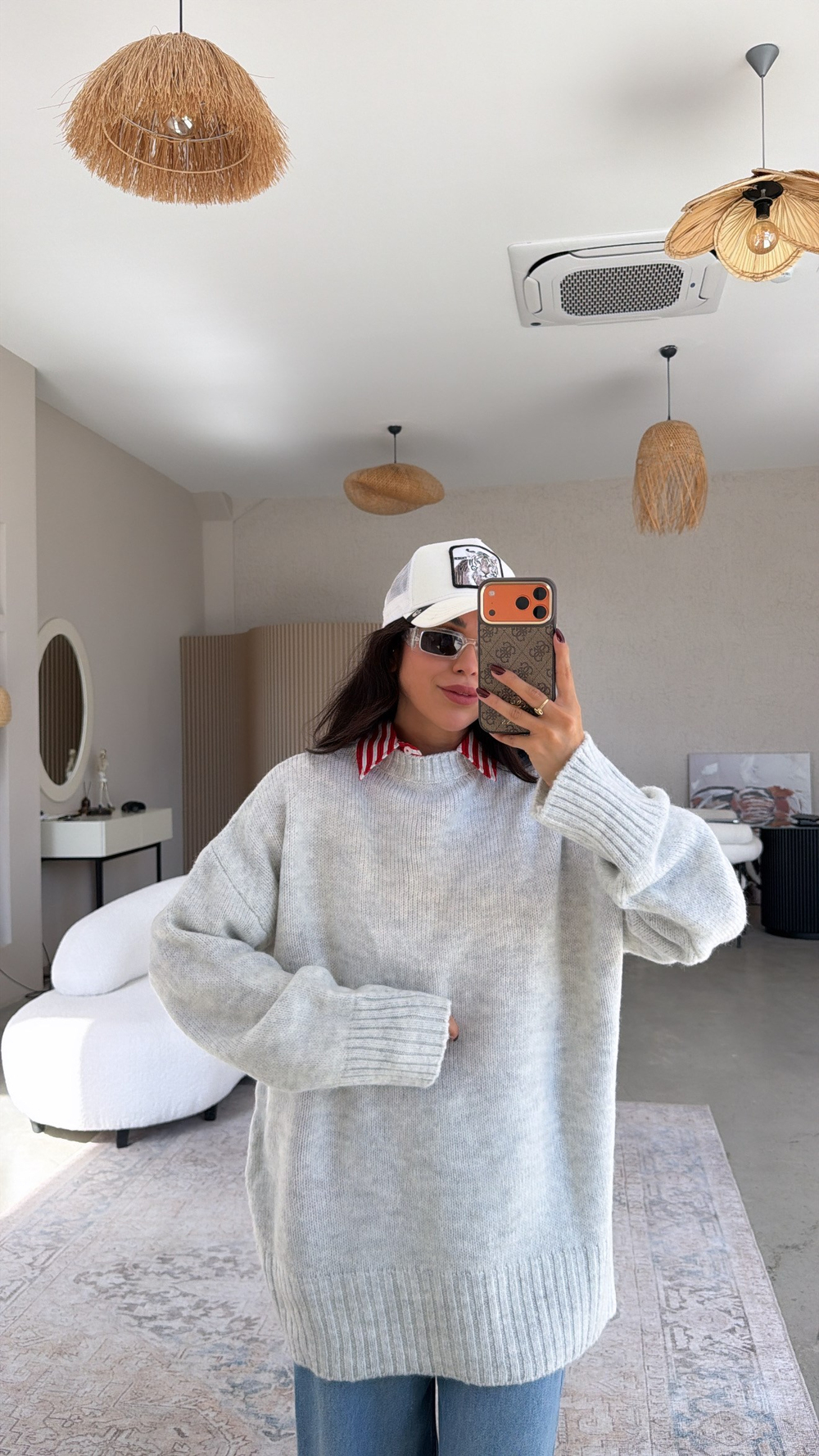 Gri Oversize Yumoş Doku Basic Kazak
