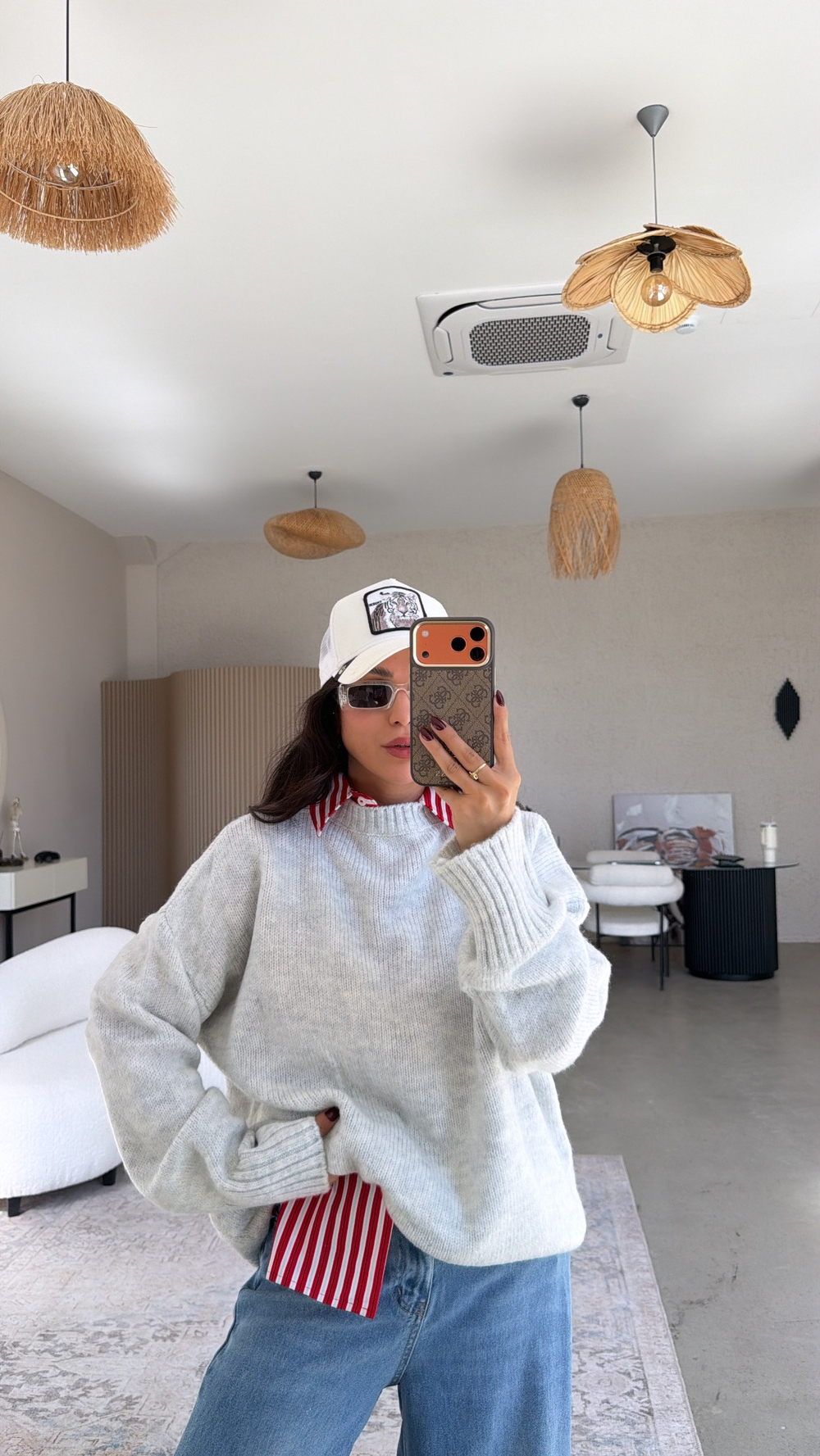 Gri Oversize Yumoş Doku Basic Kazak