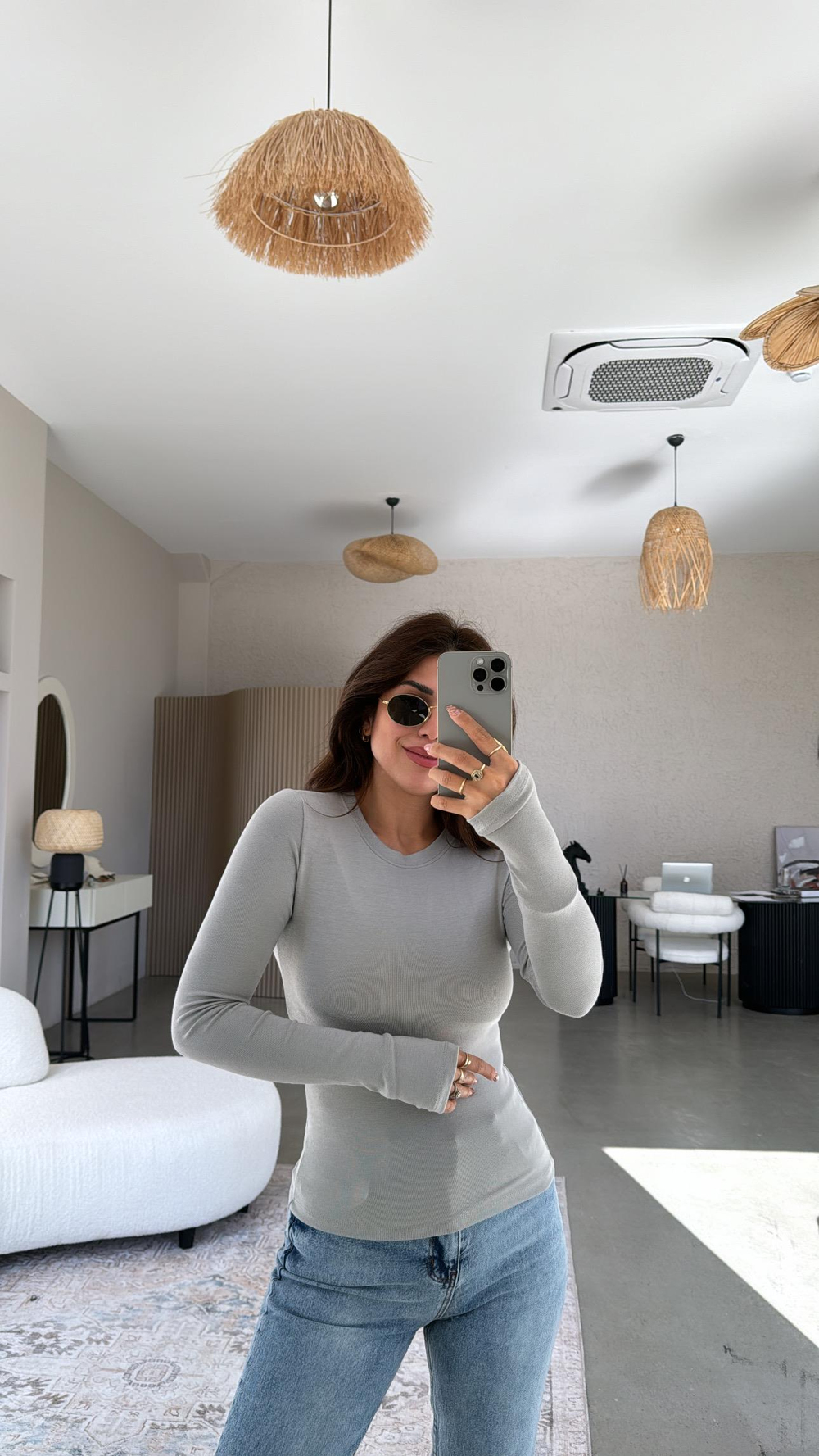 Gri Parmak Geçme Oys Kumaş Body