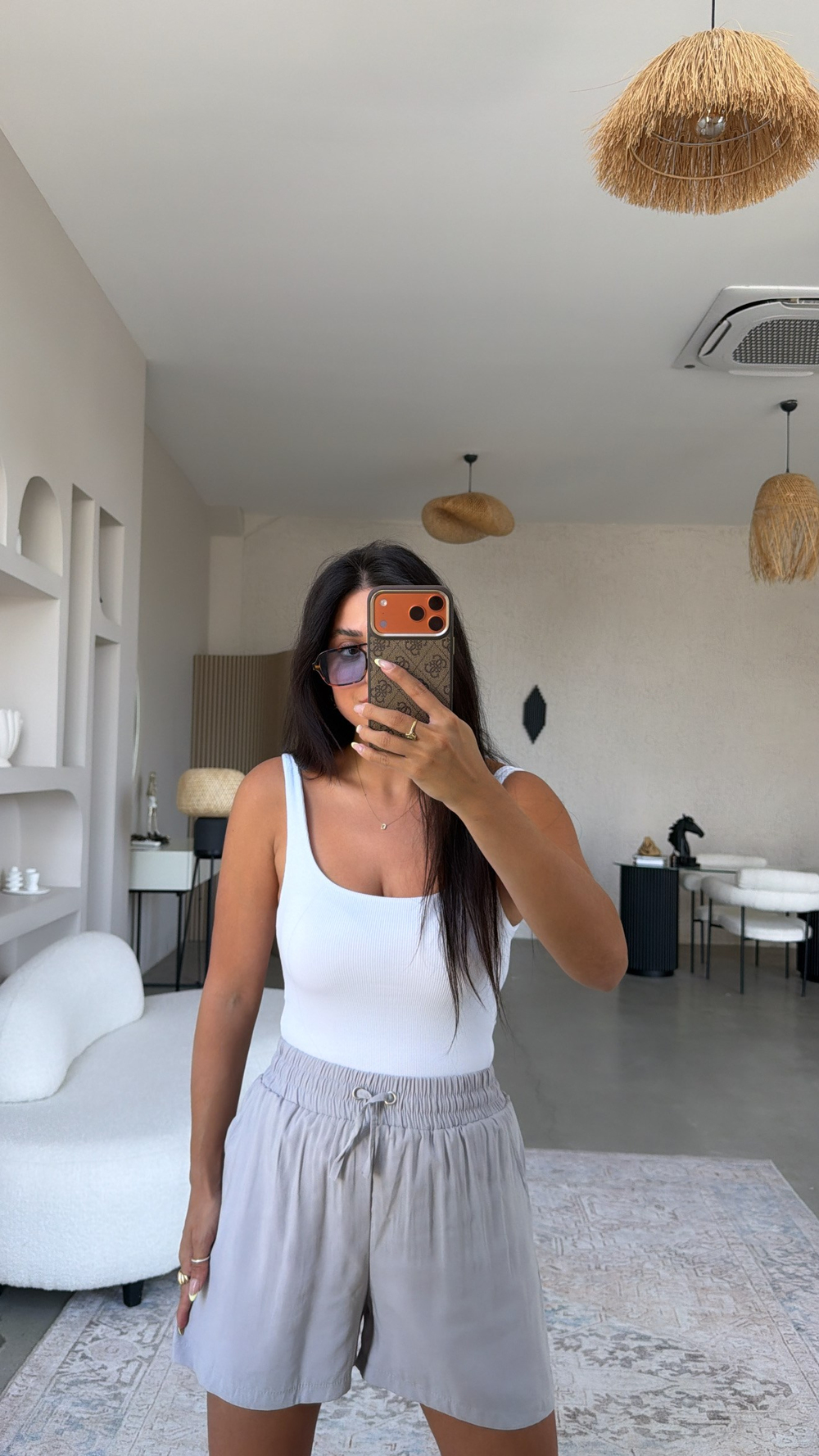 Gri Tensel Kumaş Basic Şort